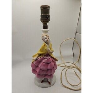Vintage Pink And Yellow Art Deco Lady Lamp Base Ceramic Bavaria